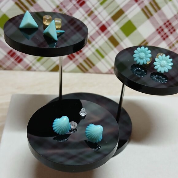 Set of 3 Pair Vintage Fashion Jewelry Plastic Turquoise Stud Earrings #69W - Picture 8 of 9